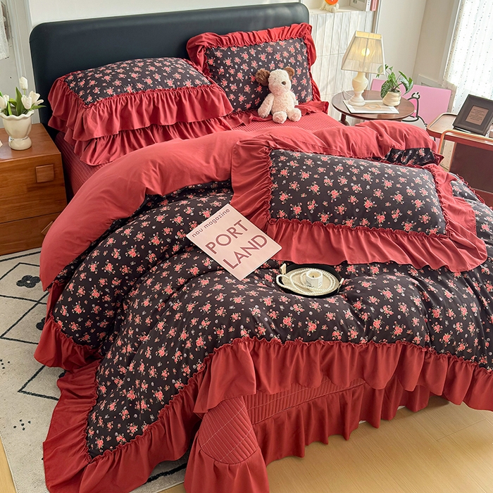 91家纺网 家纺一手货源 找家纺 （总）锦格家纺 2026春夏新款古法水洗棉花边床盖款四件套