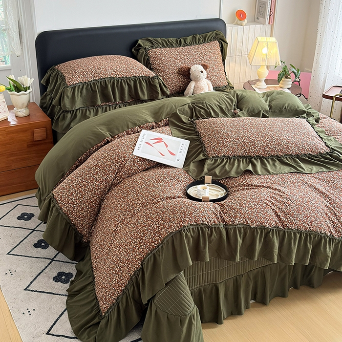 91家纺网 家纺一手货源 找家纺 （总）锦格家纺 2026春夏新款古法水洗棉花边床盖款四件套