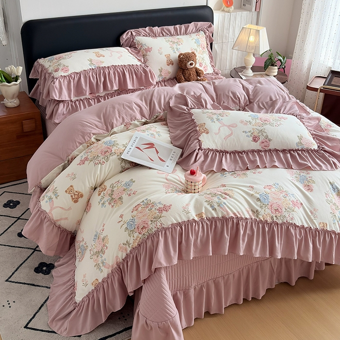 91家纺网 家纺一手货源 找家纺 （总）锦格家纺 2026春夏新款古法水洗棉花边床盖款四件套