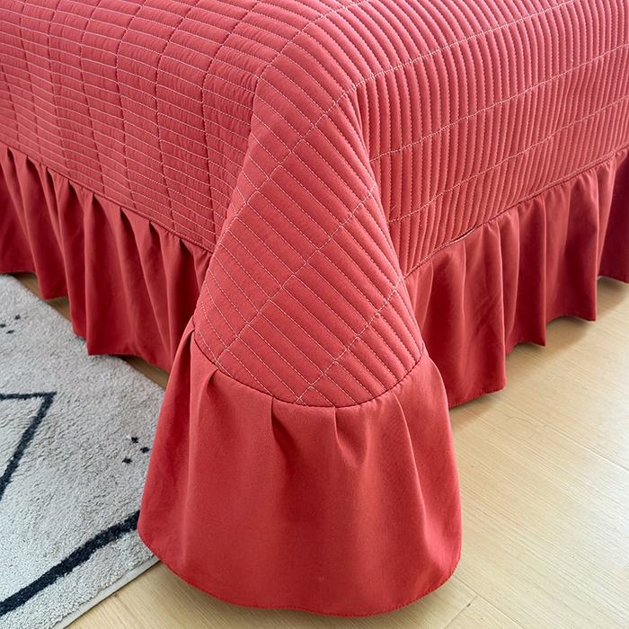 91家纺网 家纺一手货源 找家纺 锦格家纺 2026春夏新款古法水洗棉花边床盖款四件套 花知晓