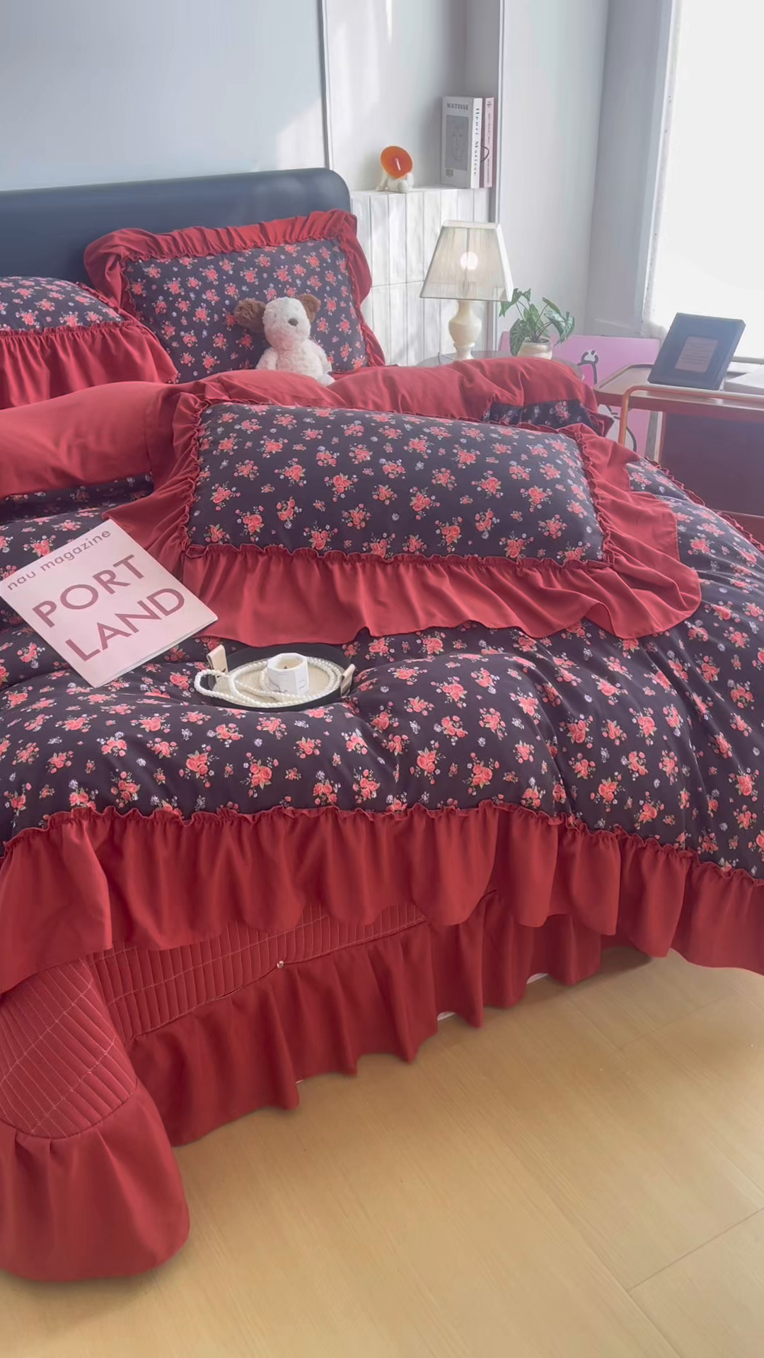 91家纺网 家纺一手货源 找家纺 锦格家纺 2026春夏新款古法水洗棉花边床盖款四件套 花知晓