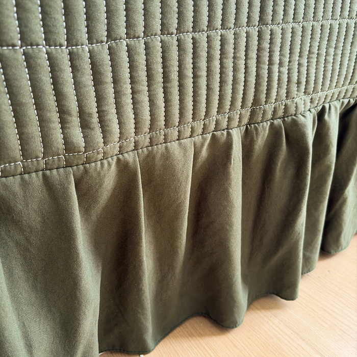 91家纺网 家纺一手货源 找家纺 锦格家纺 2026春夏新款古法水洗棉花边床盖款四件套 艾米娜-绿