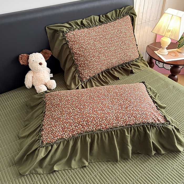 91家纺网 家纺一手货源 找家纺 锦格家纺 2026春夏新款古法水洗棉花边床盖款四件套 艾米娜-绿