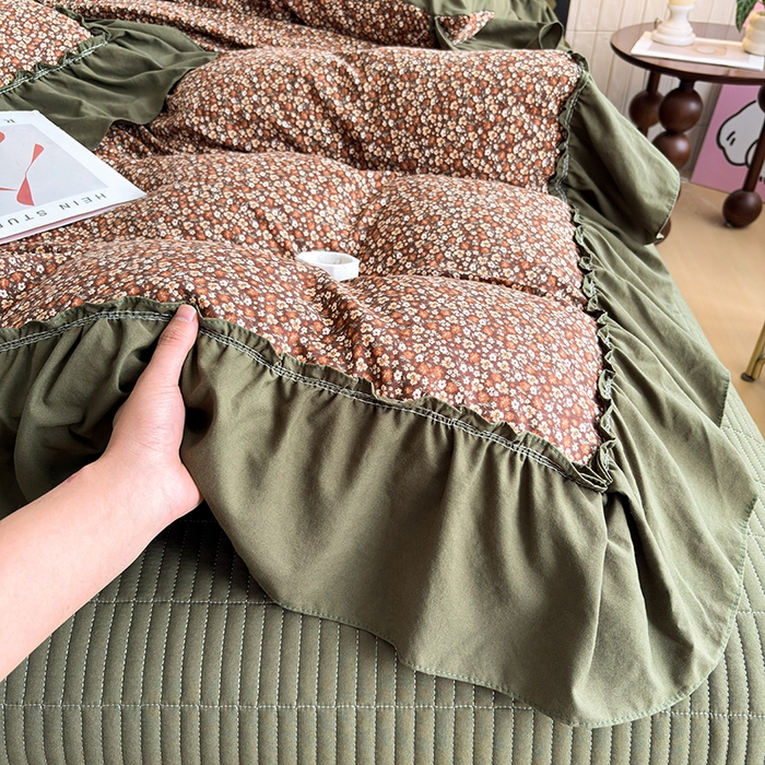 91家纺网 家纺一手货源 找家纺 锦格家纺 2026春夏新款古法水洗棉花边床盖款四件套 艾米娜-绿