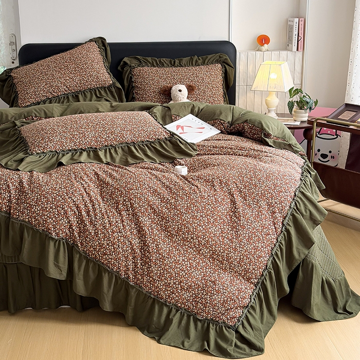 91家纺网 家纺一手货源 找家纺 锦格家纺 2026春夏新款古法水洗棉花边床盖款四件套 艾米娜-绿