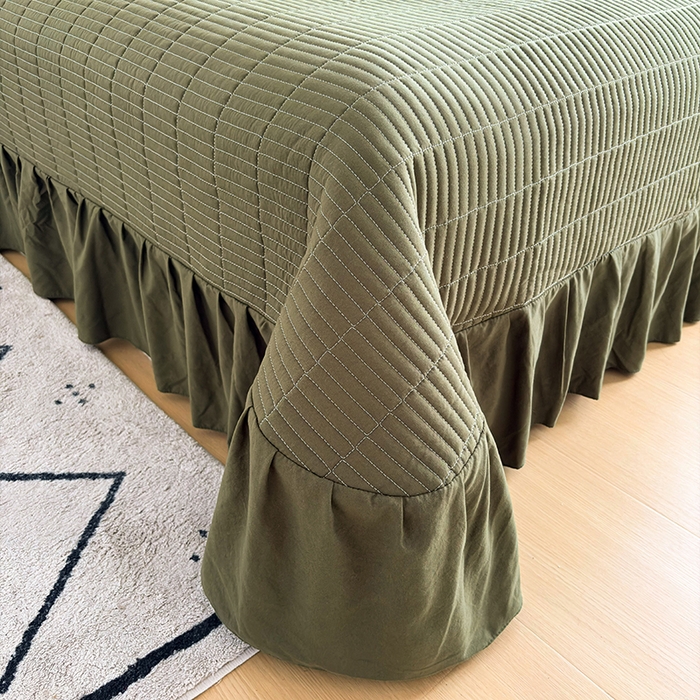 91家纺网 家纺一手货源 找家纺 锦格家纺 2026春夏新款古法水洗棉花边床盖款四件套 艾米娜-绿