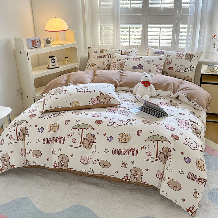 91家纺网 家纺一手货源 找家纺 宇彬家纺 2026直播新款13070全棉纯棉印花单双人被套喷气小清新简约热款学生被罩 完美假日