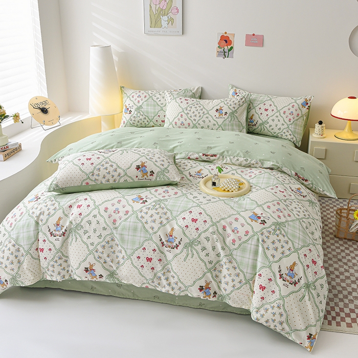 91家纺网 家纺一手货源 找家纺 宇彬家纺 2026直播新款13070全棉纯棉印花单双人被套喷气小清新简约热款学生被罩 初春晚风