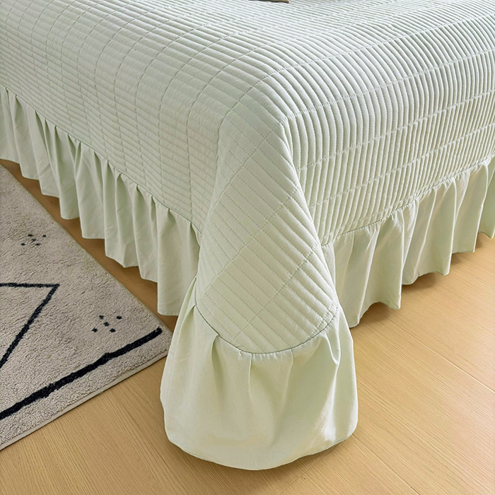 91家纺网 家纺一手货源 找家纺 锦格家纺 2026春夏新款古法水洗棉花边床盖款四件套 春意浓