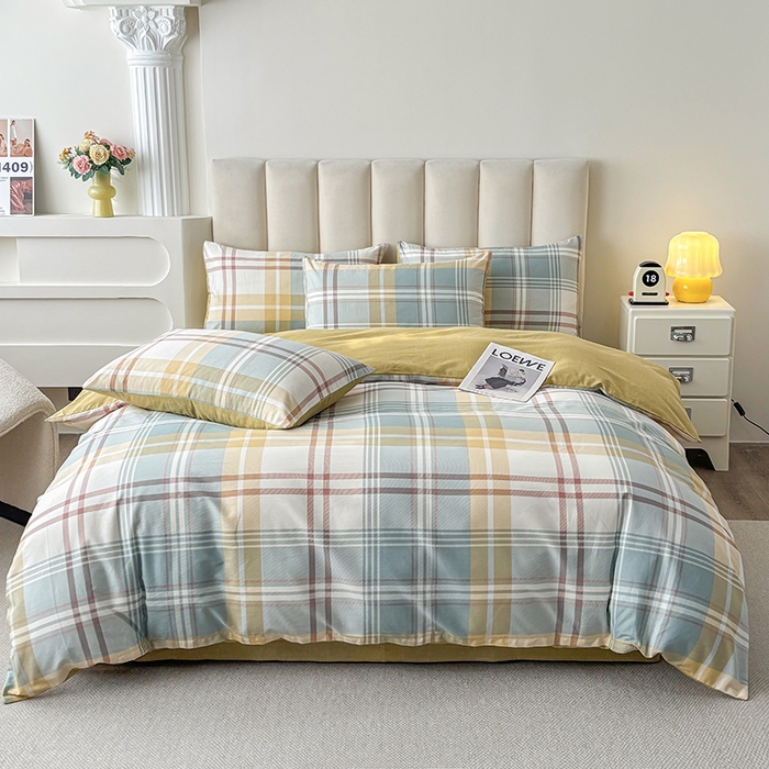 91家纺网 家纺一手货源 找家纺 宇彬家纺 2026直播新款13070全棉纯棉印花单双人被套喷气小清新简约热款学生被罩 飞亚-绿