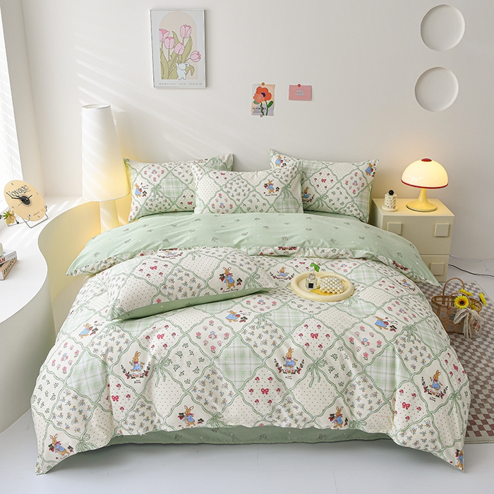 91家纺网 家纺一手货源 找家纺 宇彬家纺 2026直播新款13070全棉纯棉印花单双人被套喷气小清新简约热款学生被罩 初春晚风