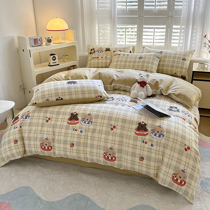 91家纺网 家纺一手货源 找家纺 宇彬家纺 2026直播新款13070全棉纯棉印花单双人被套喷气小清新简约热款学生被罩 萌趣时光