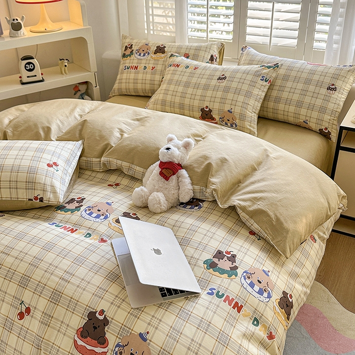 91家纺网 家纺一手货源 找家纺 宇彬家纺 2026直播新款13070全棉纯棉印花单双人被套喷气小清新简约热款学生被罩 萌趣时光