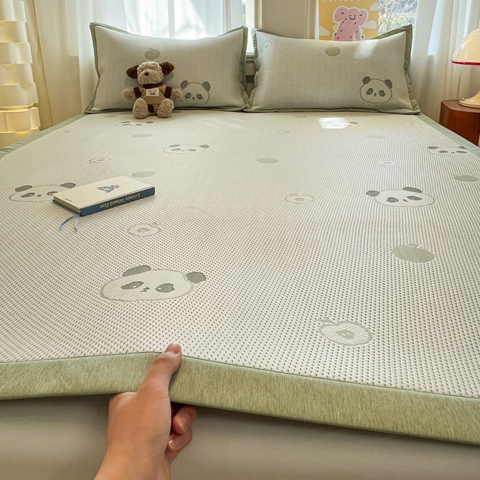 雅居纺家纺 2026新款A类加厚三明治底提花小清新凉感席床单款凉席席子 平安熊猫