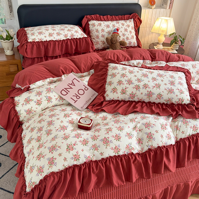 91家纺网 家纺一手货源 找家纺 锦格家纺 2026春夏新款古法水洗棉花边床盖款四件套 茉之语