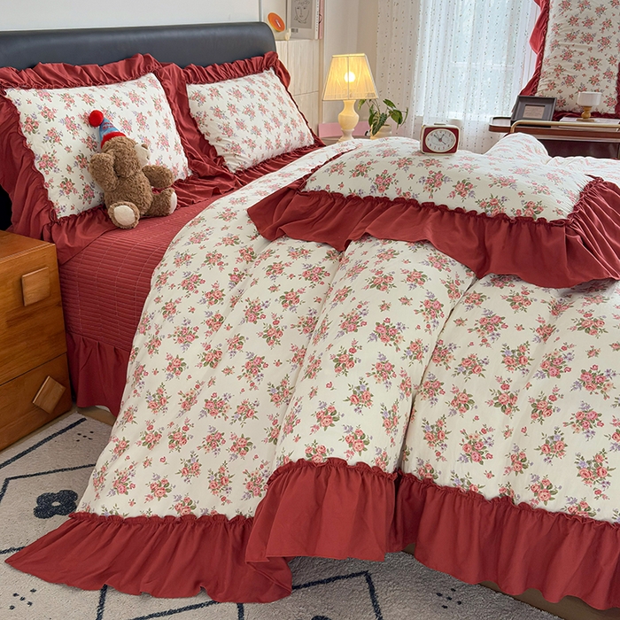 91家纺网 家纺一手货源 找家纺 锦格家纺 2026春夏新款古法水洗棉花边床盖款四件套 茉之语