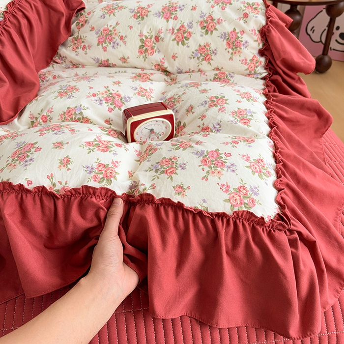 91家纺网 家纺一手货源 找家纺 锦格家纺 2026春夏新款古法水洗棉花边床盖款四件套 茉之语