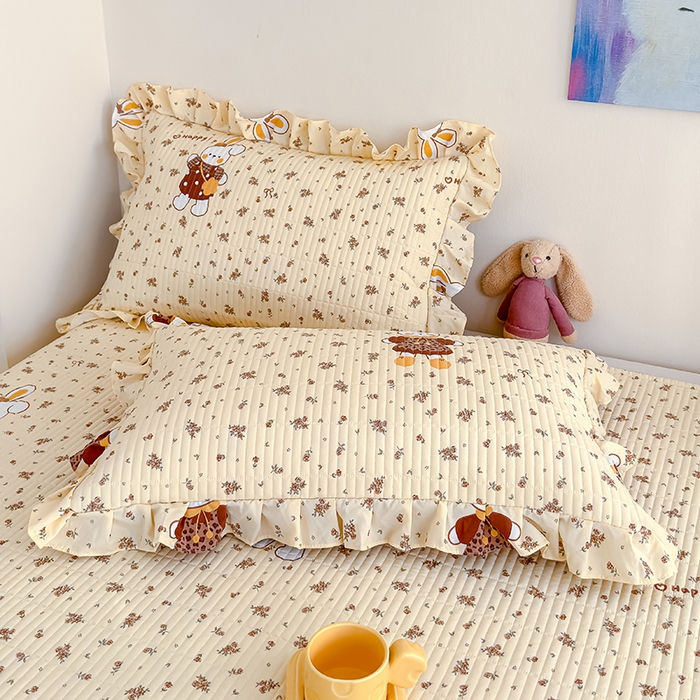 91家纺网 家纺一手货源 找家纺 归属 2026春夏新款古法仿棉单床盖床盖三件套 啵啵兔儿