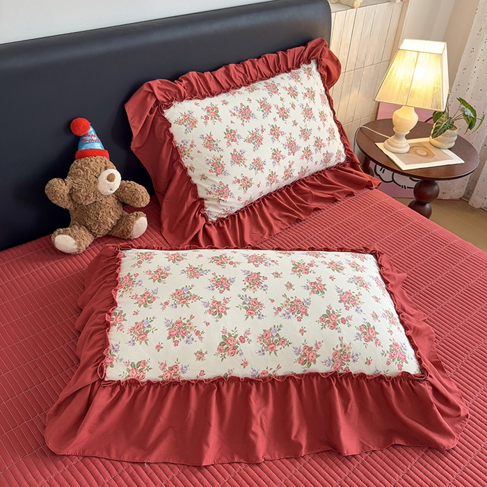 91家纺网 家纺一手货源 找家纺 锦格家纺 2026春夏新款古法水洗棉花边床盖款四件套 茉之语