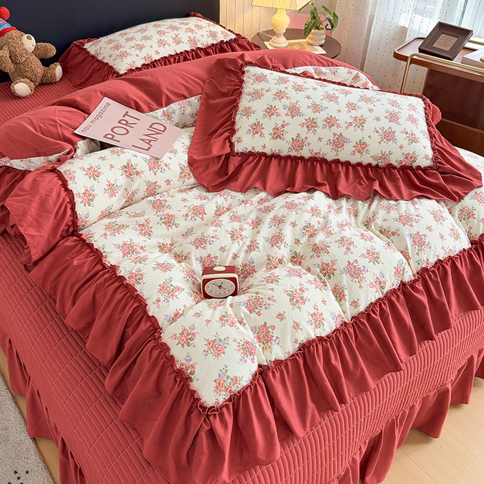 91家纺网 家纺一手货源 找家纺 锦格家纺 2026春夏新款古法水洗棉花边床盖款四件套 茉之语