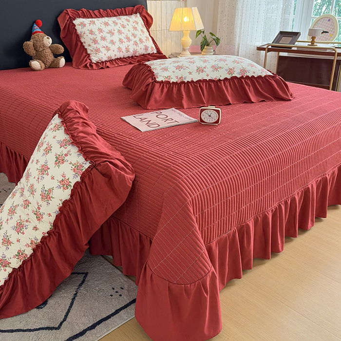 91家纺网 家纺一手货源 找家纺 锦格家纺 2026春夏新款古法水洗棉花边床盖款四件套 茉之语