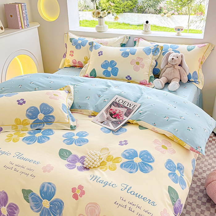 91家纺网 家纺一手货源 找家纺 宇彬家纺 2026直播新款13070全棉纯棉印花单双人被套喷气小清新简约热款学生被罩 花屿芷