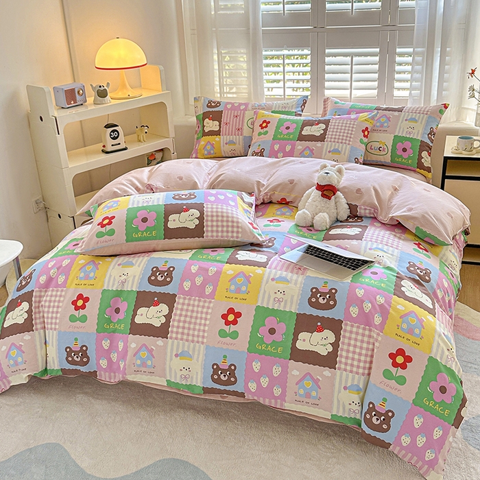 91家纺网 家纺一手货源 找家纺 宇彬家纺 2026直播新款13070全棉纯棉印花单双人被套喷气小清新简约热款学生被罩 浪漫记忆