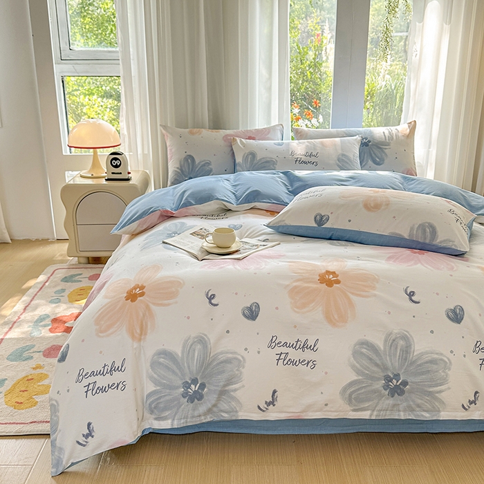 91家纺网 家纺一手货源 找家纺 宇彬家纺 2026直播新款13070全棉纯棉印花单双人被套喷气小清新简约热款学生被罩 慕夏