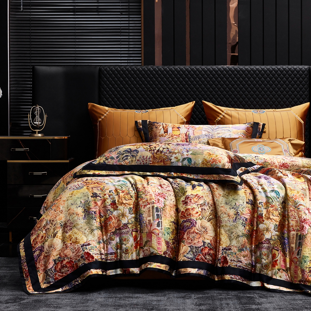 91家纺网 家纺一手货源 找家纺 至爱今生 2026新款数码印花长绒棉四件套-御尊 御尊-橙