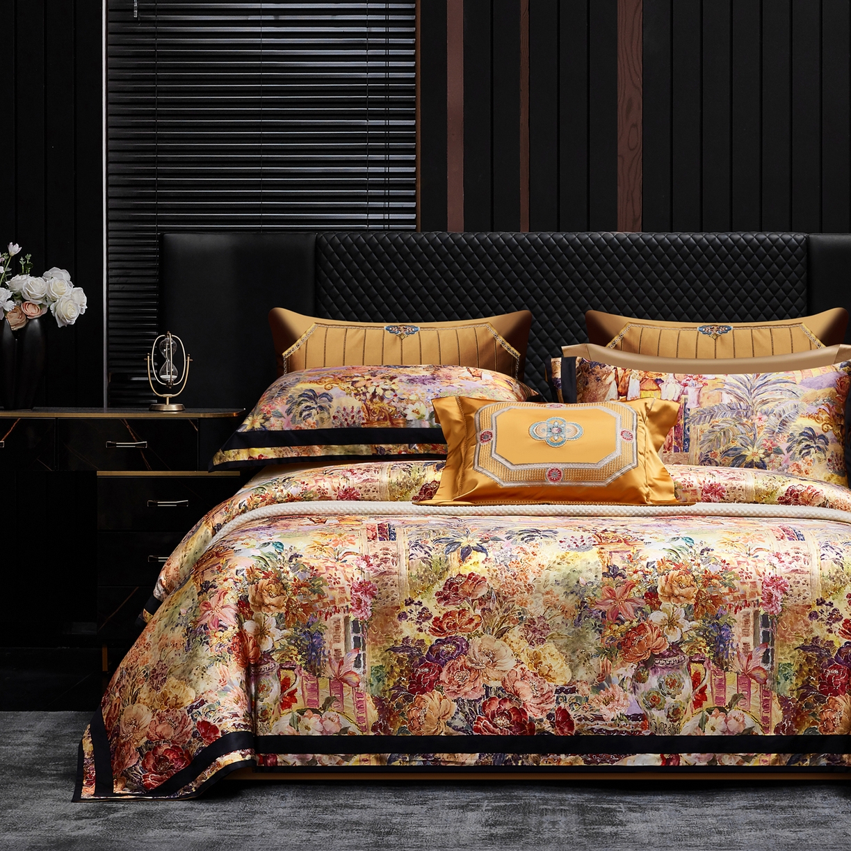 91家纺网 家纺一手货源 找家纺 至爱今生 2026新款数码印花长绒棉四件套-御尊 御尊-橙