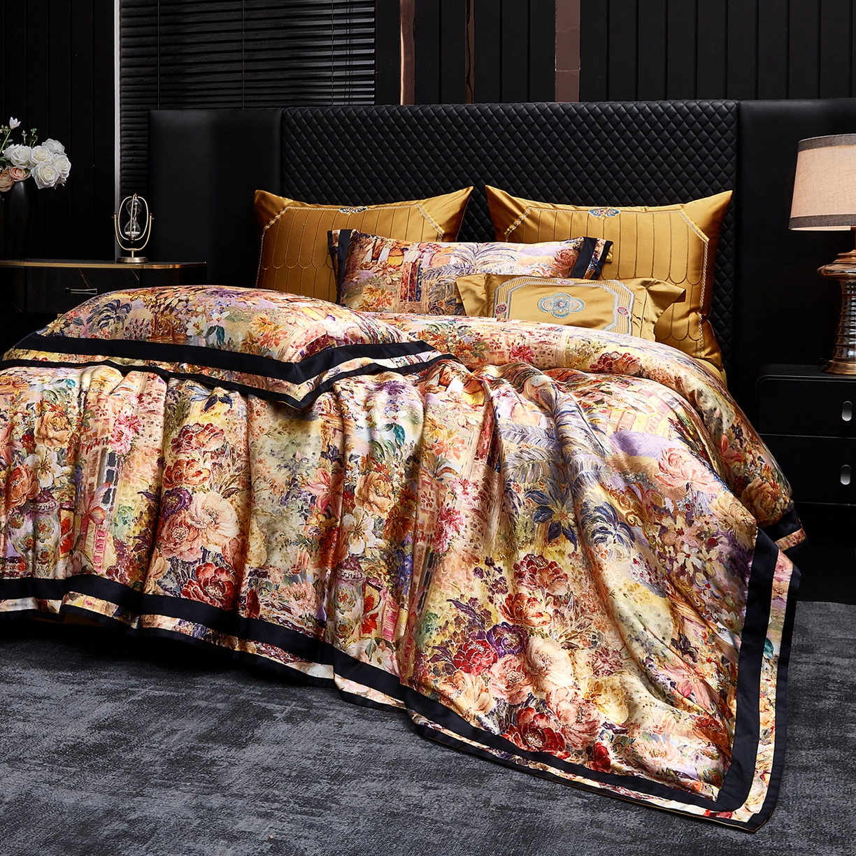 91家纺网 家纺一手货源 找家纺 至爱今生 2026新款数码印花长绒棉四件套-御尊 御尊-橙