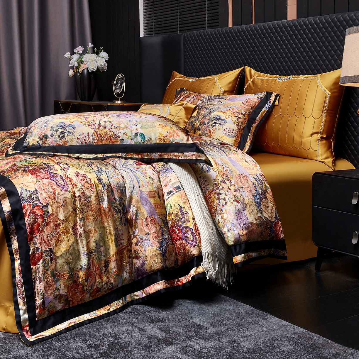 91家纺网 家纺一手货源 找家纺 至爱今生 2026新款数码印花长绒棉四件套-御尊 御尊-橙