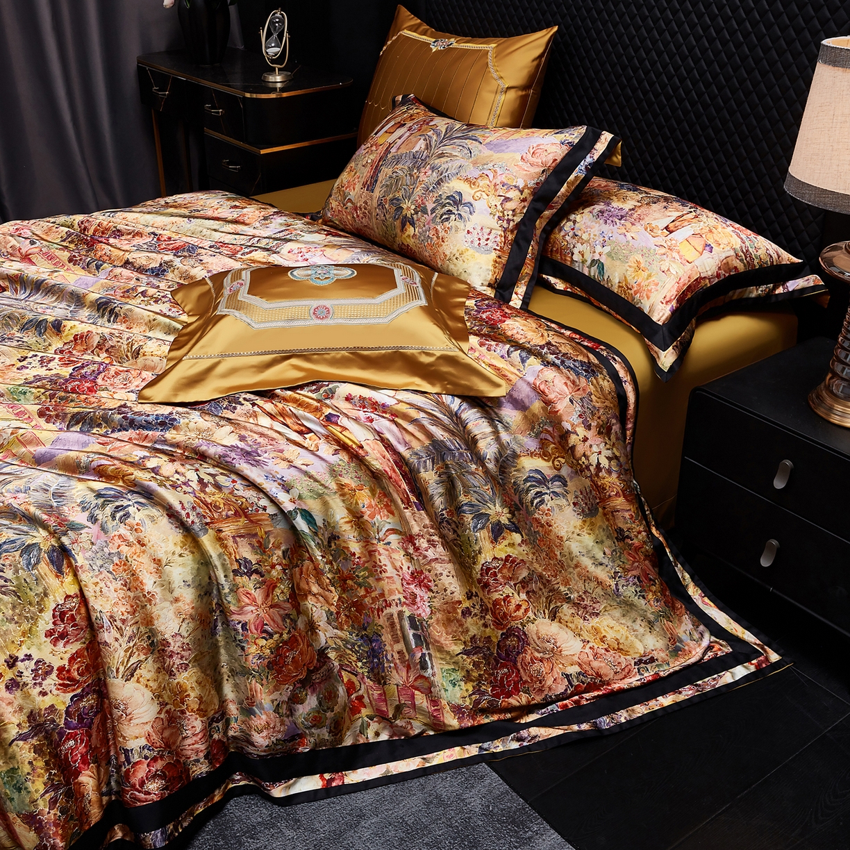 91家纺网 家纺一手货源 找家纺 至爱今生 2026新款数码印花长绒棉四件套-御尊 御尊-橙