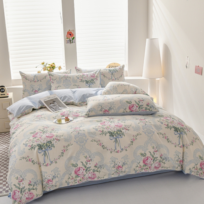 91家纺网 家纺一手货源 找家纺 宇彬家纺 2026直播新款13070全棉纯棉印花单双人被套喷气小清新简约热款学生被罩 琉璃如梦