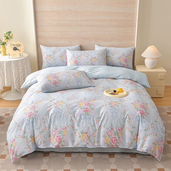 91家纺网 家纺一手货源 找家纺 宇彬家纺 2026直播新款13070全棉纯棉印花单双人被套喷气小清新简约热款学生被罩 米蓝韵花影