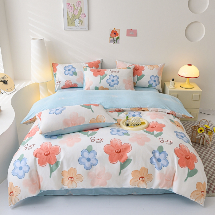 91家纺网 家纺一手货源 找家纺 宇彬家纺 2026直播新款13070全棉纯棉印花单双人被套喷气小清新简约热款学生被罩 幸福花花