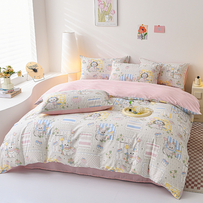 91家纺网 家纺一手货源 找家纺 宇彬家纺 2026直播新款13070全棉纯棉印花单双人被套喷气小清新简约热款学生被罩 如梦似幻