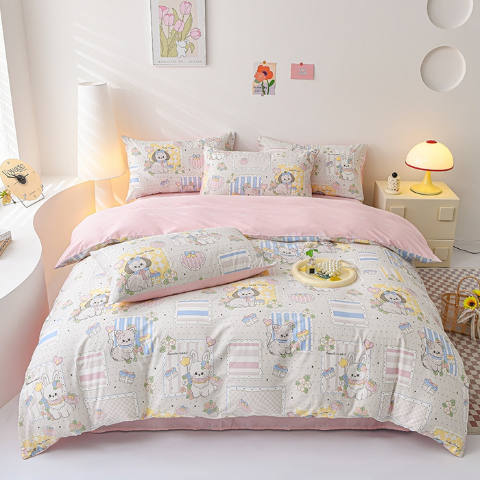 91家纺网 家纺一手货源 找家纺 宇彬家纺 2026直播新款13070全棉纯棉印花单双人被套喷气小清新简约热款学生被罩 如梦似幻