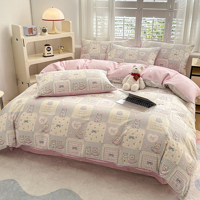 91家纺网 家纺一手货源 找家纺 宇彬家纺 2026直播新款13070全棉纯棉印花单双人被套喷气小清新简约热款学生被罩 哈基咪