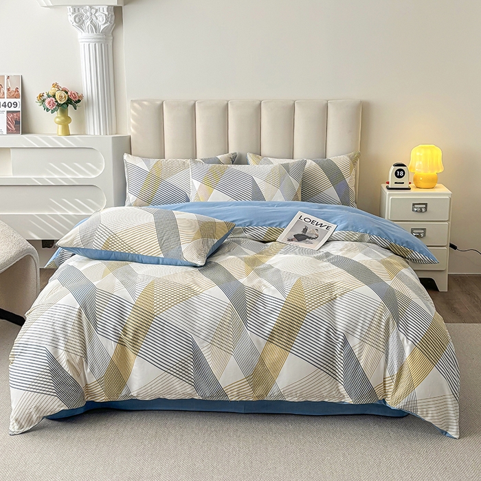 91家纺网 家纺一手货源 找家纺 宇彬家纺 2026直播新款13070全棉纯棉印花单双人被套喷气小清新简约热款学生被罩 简约生活