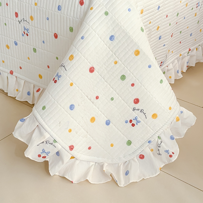 91家纺网 家纺一手货源 找家纺 归属 2026春夏新款古法仿棉单床盖床盖三件套 彩色波点