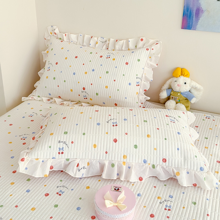 91家纺网 家纺一手货源 找家纺 归属 2026春夏新款古法仿棉单床盖床盖三件套 彩色波点