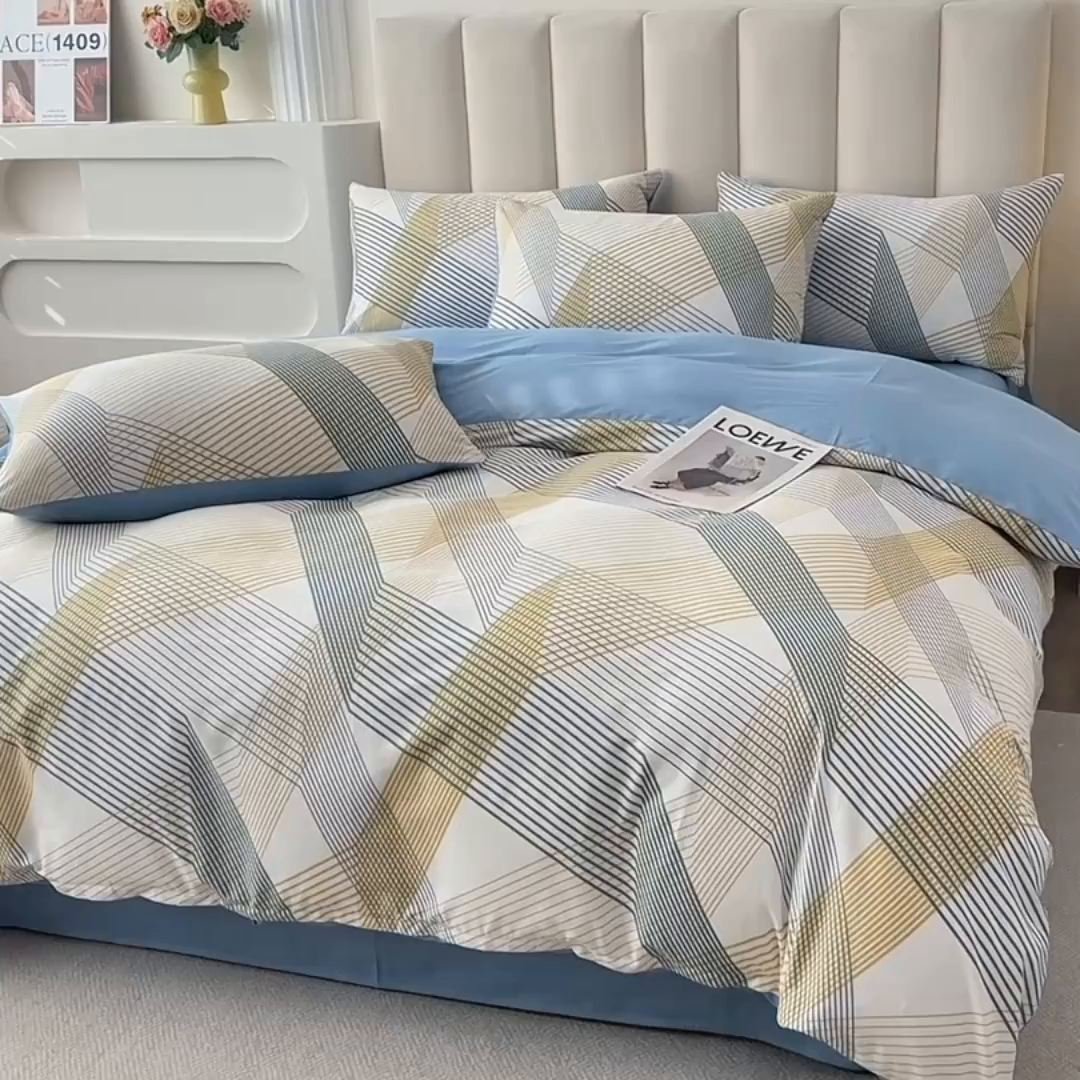 91家纺网 家纺一手货源 找家纺 宇彬家纺 2026直播新款13070全棉纯棉印花单双人被套喷气小清新简约热款学生被罩 简约生活