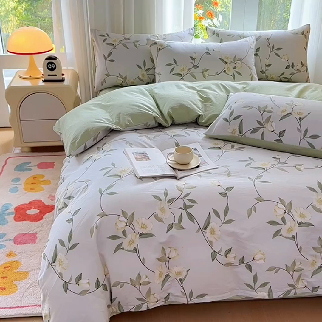 91家纺网 家纺一手货源 找家纺 宇彬家纺 2026直播新款13070全棉纯棉印花单双人被套喷气小清新简约热款学生被罩 白藤