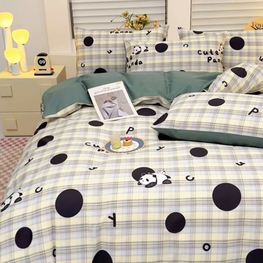 91家纺网 家纺一手货源 找家纺 宇彬家纺 2026直播新款13070全棉纯棉印花单双人被套喷气小清新简约热款学生被罩 琉璃熊猫
