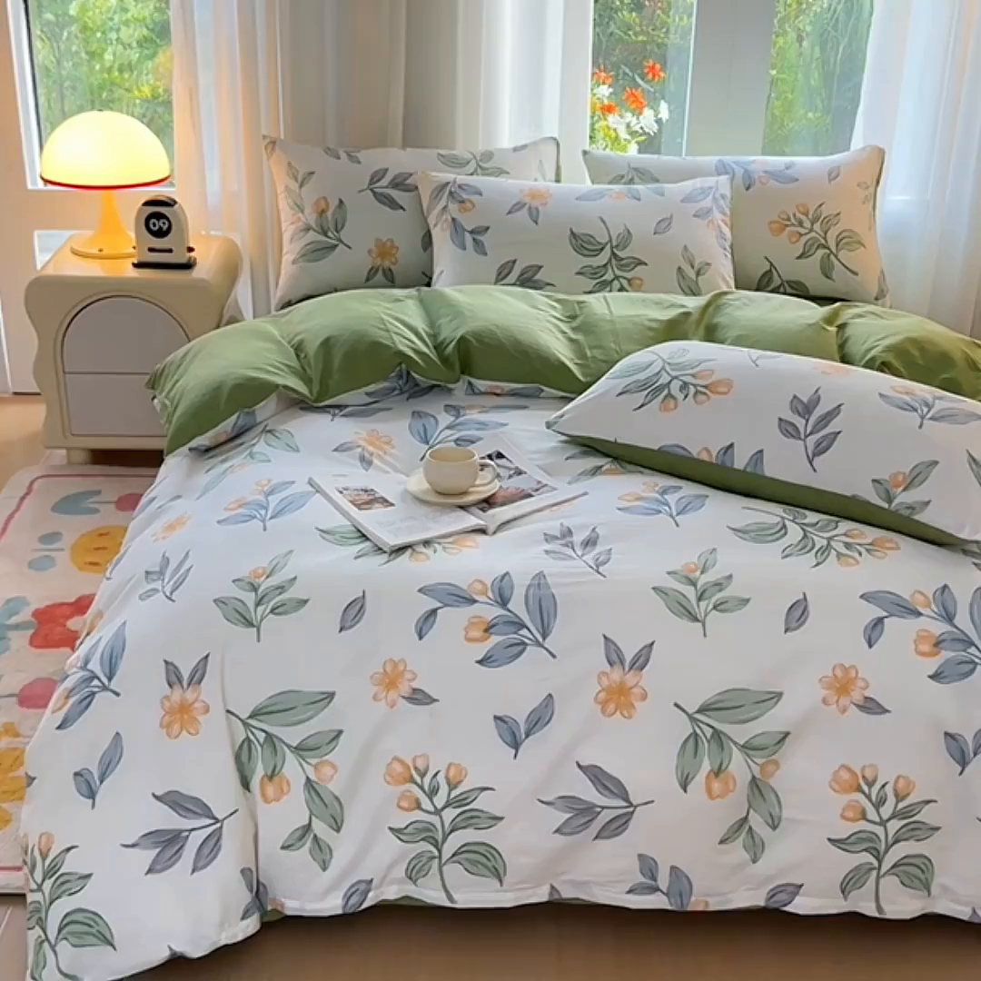 91家纺网 家纺一手货源 找家纺 宇彬家纺 2026直播新款13070全棉纯棉印花单双人被套喷气小清新简约热款学生被罩 风吹一夏