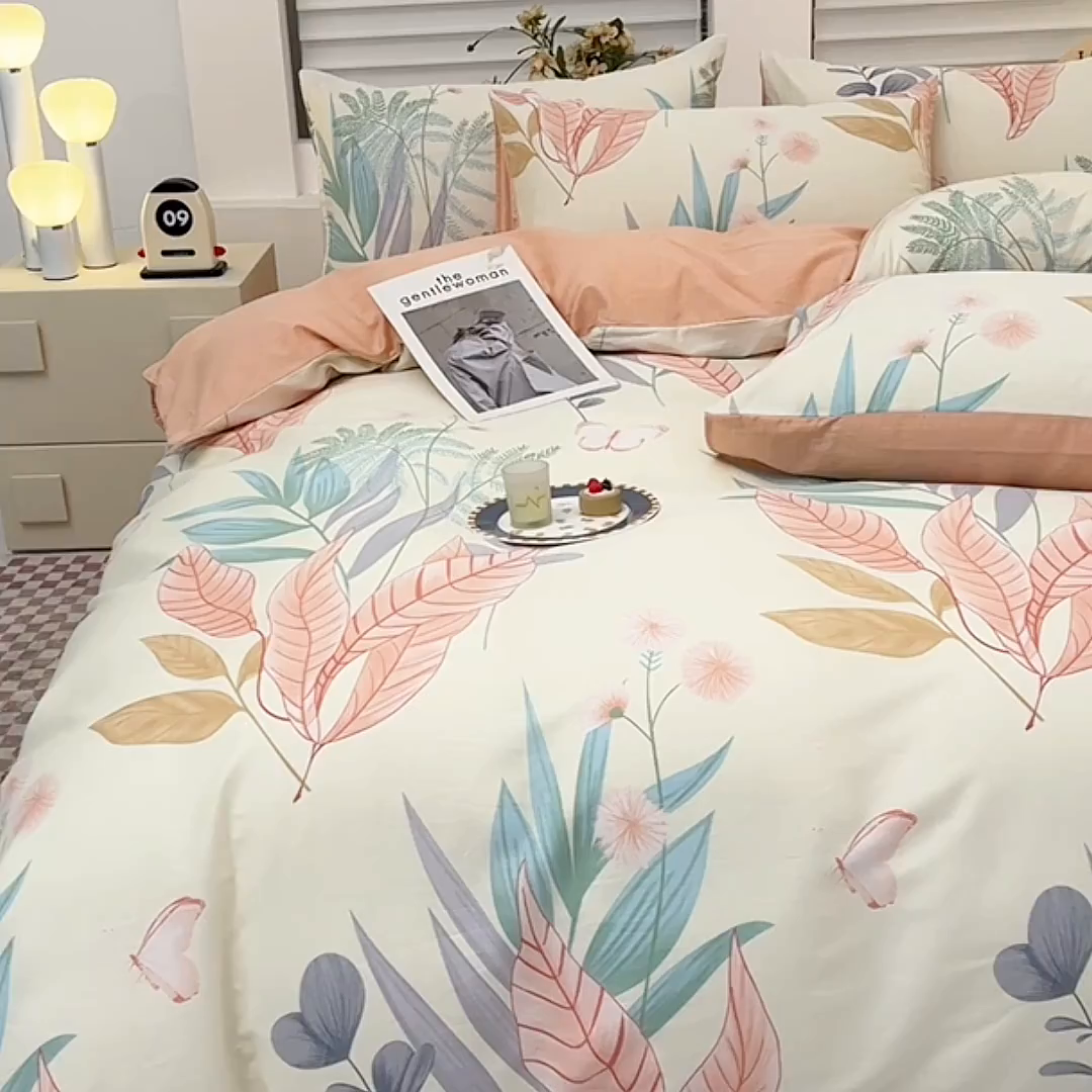 91家纺网 家纺一手货源 找家纺 宇彬家纺 2026直播新款13070全棉纯棉印花单双人被套喷气小清新简约热款学生被罩 花曳