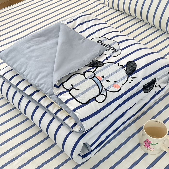 雅居纺家纺 2026新款全棉绣花夏被夏凉被空调被可配同款老粗布四件套 夏被-Happy小狗