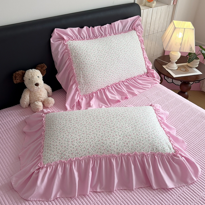 91家纺网 家纺一手货源 找家纺 锦格家纺 2026春夏新款古法水洗棉花边床盖款四件套 樱花落