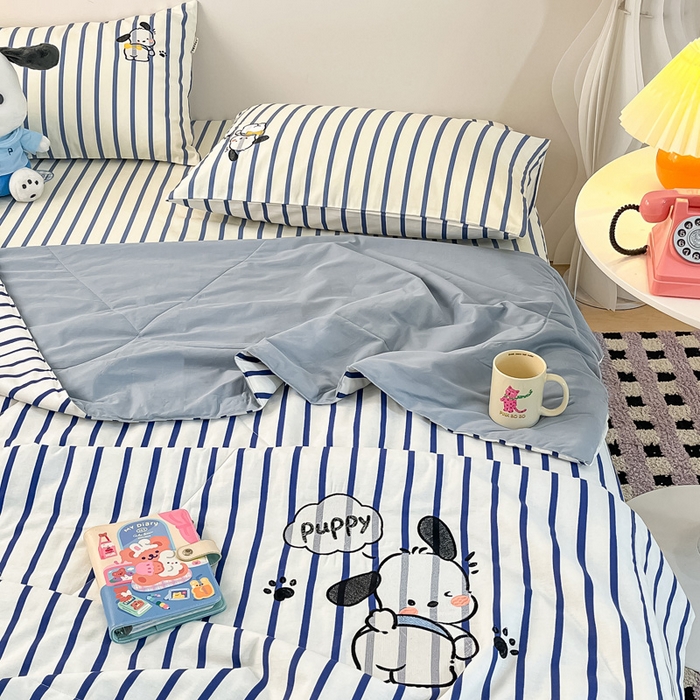 91家纺网 家纺一手货源 找家纺 雅居纺家纺 2026新款全棉绣花夏被夏凉被空调被可配同款老粗布四件套 夏被-Happy小狗